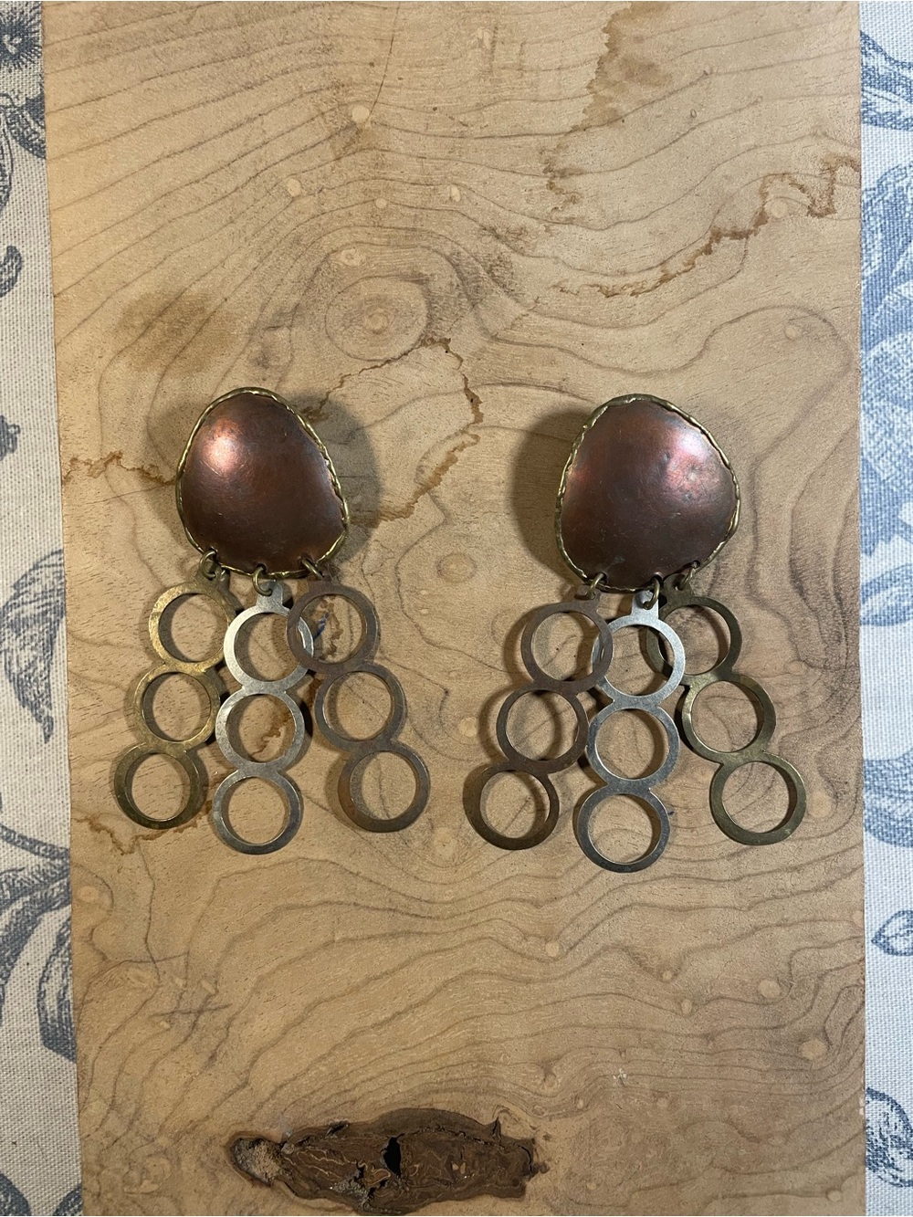 Handmade Copper and Brass Drop Circle Earrings - Women Jewelry